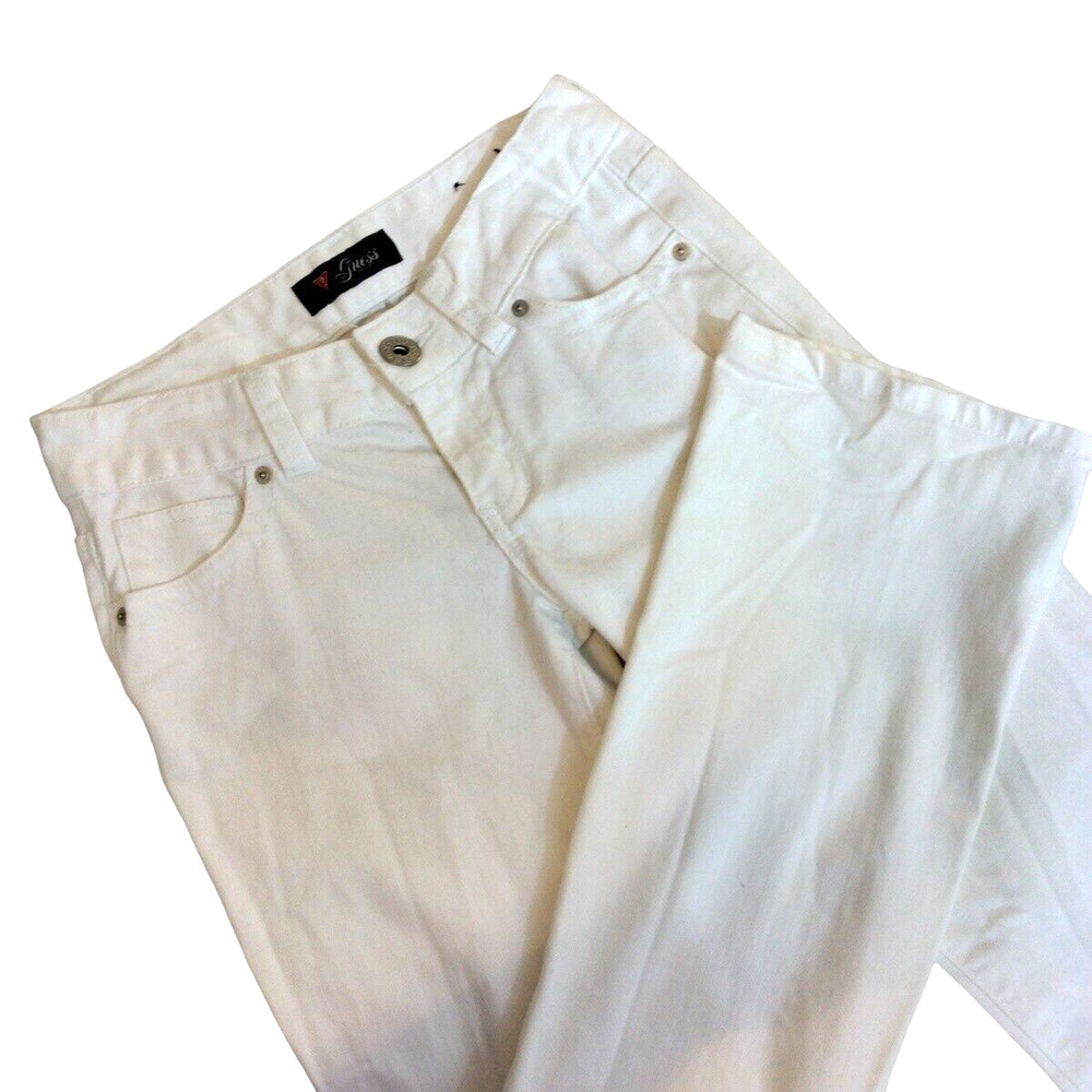 Guess Womens Size 27 Solid White Denim Jeans Low Rise Straight Leg